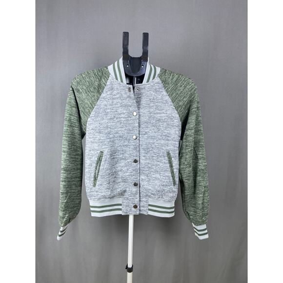 & Knit Raglan Varsity Bomber Jacket Grey Green XS NWOT - Picture 2 of 6